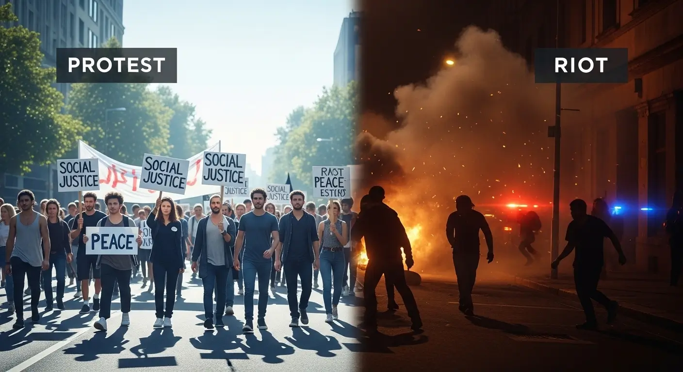 difference between riot and protest