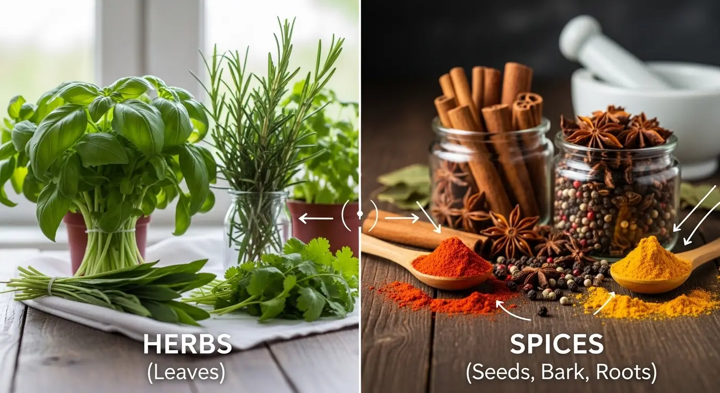 difference between spices and herbs